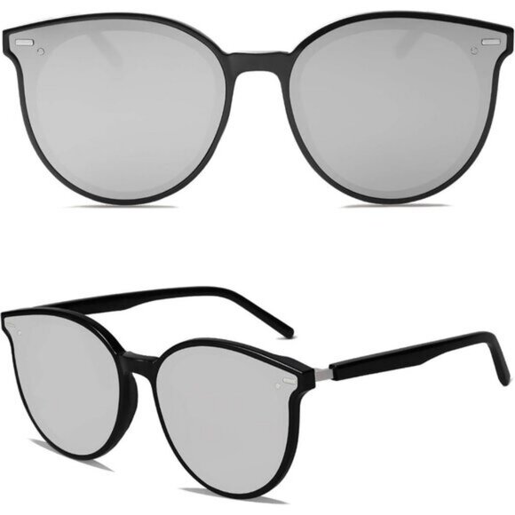 ⚡SOJOS Women Dark Black Classic Round Retro Vintage Large Frame Sunglasses - Picture 3 of 5